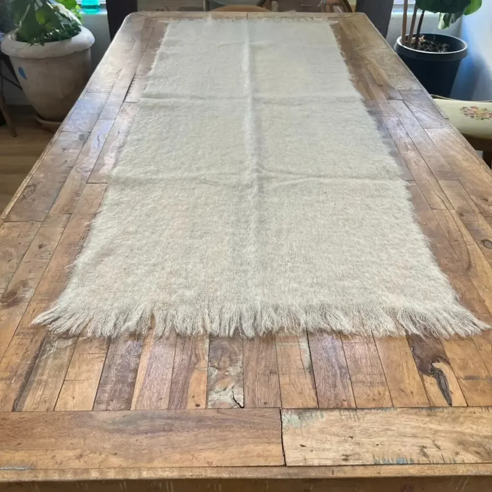 Vintage Handwoven Mohair Wool Fringed Scarf 25